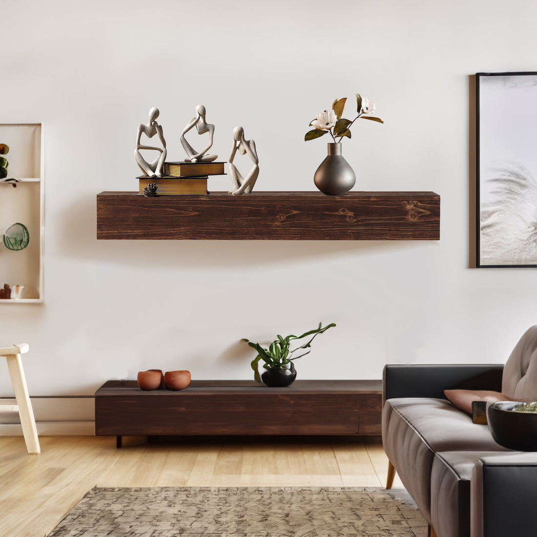 48" Rustic Wood Fireplace Mantel,Wall-Mounted &amp; Floating Shelf for Home Decor