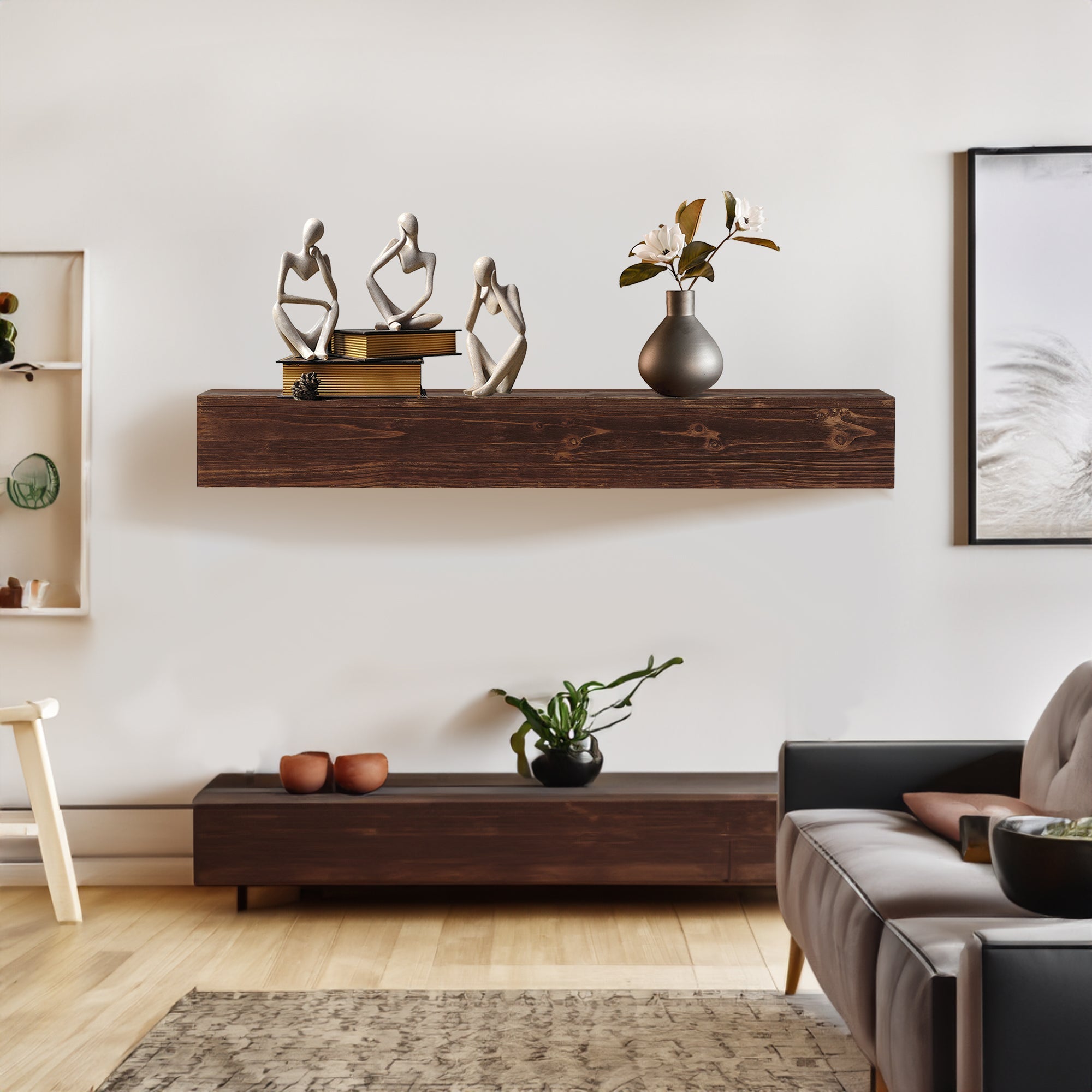 48" Rustic Wood Fireplace Mantel,Wall-Mounted &amp; Floating Shelf for Home Decor