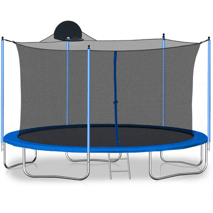 12FT Trampoline for Adults &amp; Kids with Basketball Hoop, Outdoor Trampolines w/Ladder and Safety Enclosure Net for Kids and adult