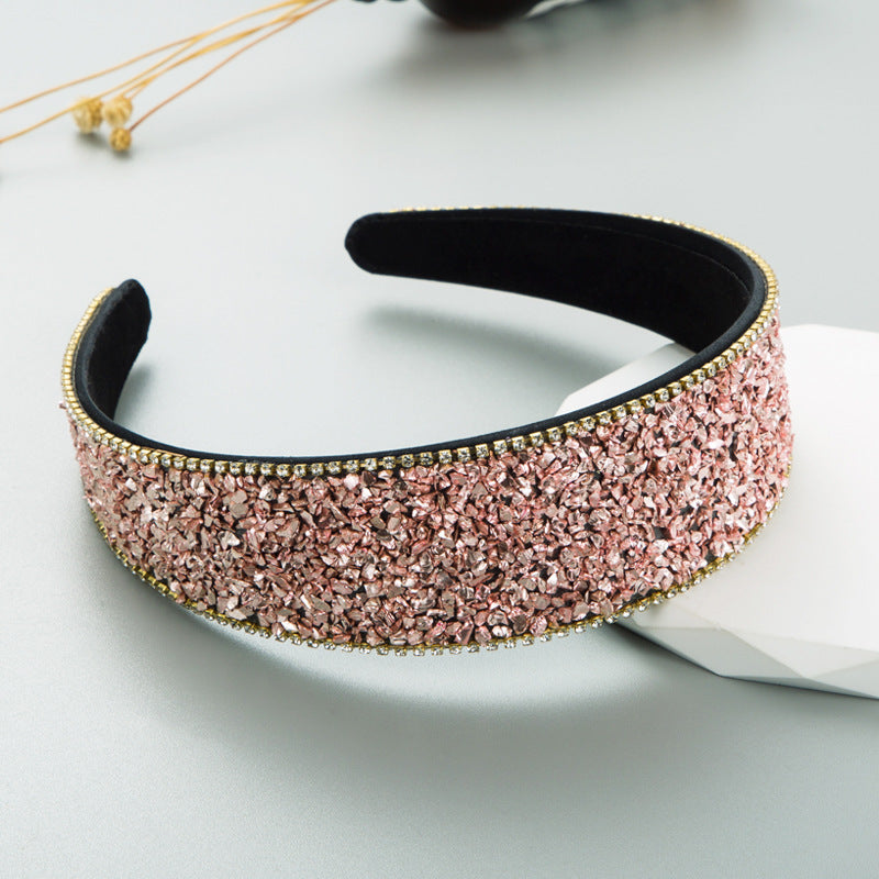 New Colored Stone Hair Decoration Super Flash Diamond Wide Edge Korean Advanced Shampoo Headband