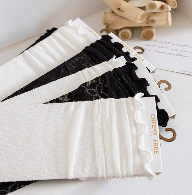 1 pair of socks for women summer thin black middle tube socks Japanese lace ballet style socks mesh breathable pile socks