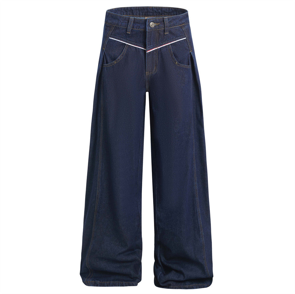 American High Street Design Denim Wide Leg Long Pants Men&