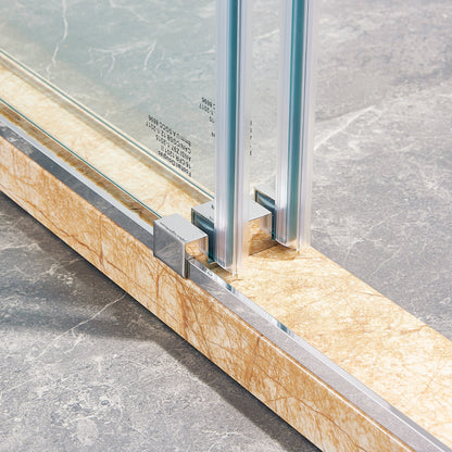 56-60 "wide x 75" high frameless double sliding shower door, 304 stainless steel chrome plated, 8mm thick SGCC tempered transpar