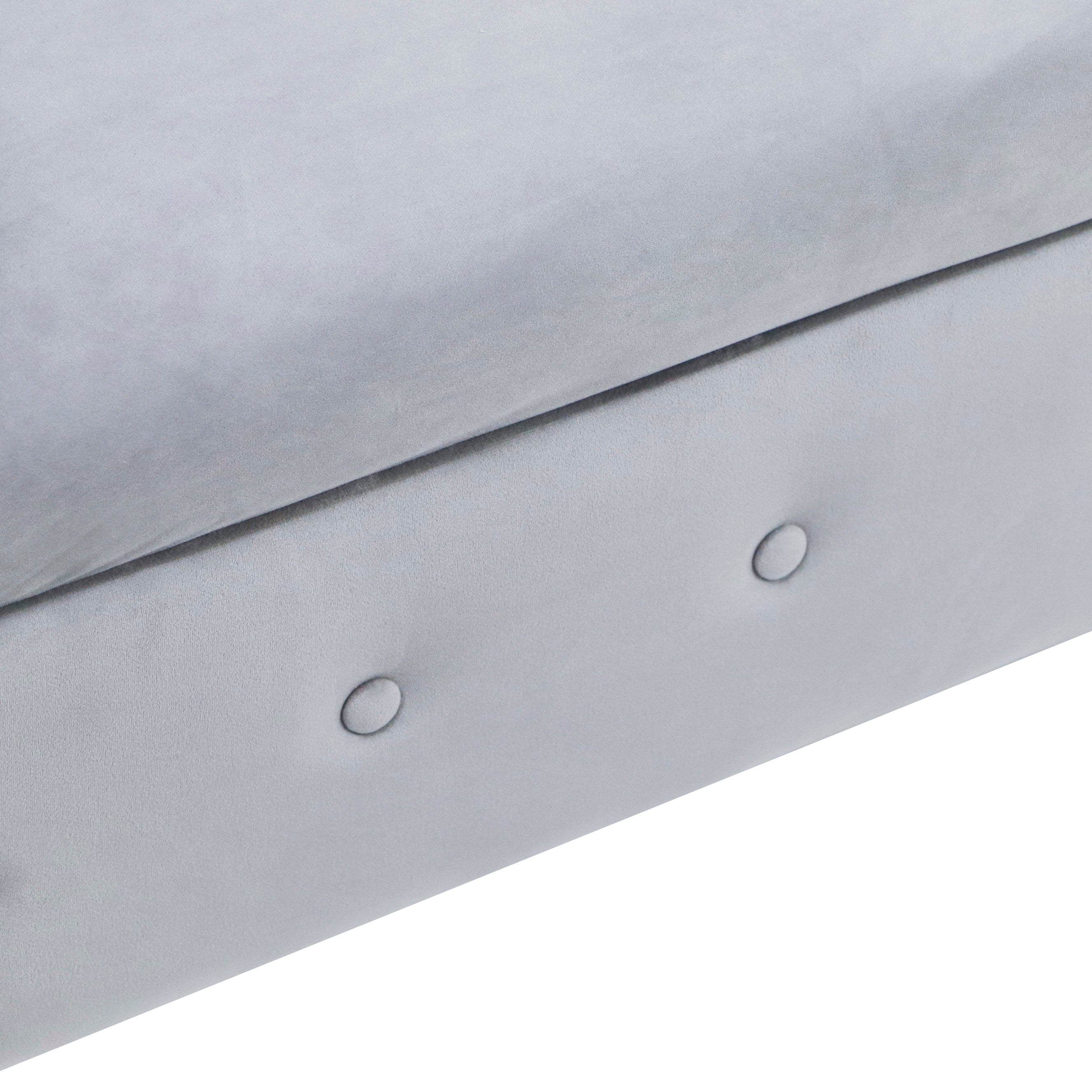Grey Chaise Lounge Indoor Velvet Lounge Chair for Bedroom with Storage &amp; Pillow Modern Upholstered Rolled Arm Chase Lounge