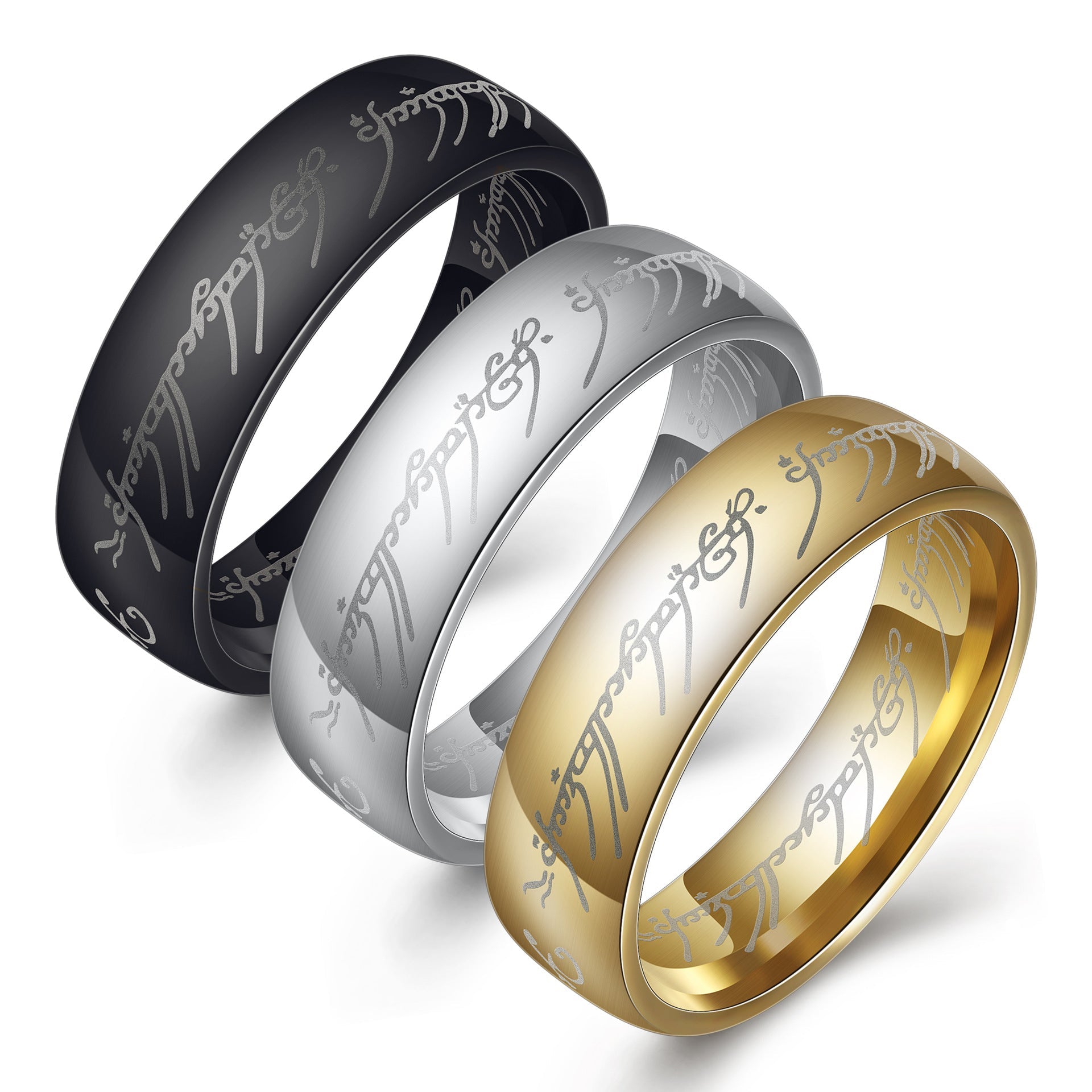 European and American movie peripheral laser Arabic font ring The Lord of the Rings stainless steel 6MM ring personality