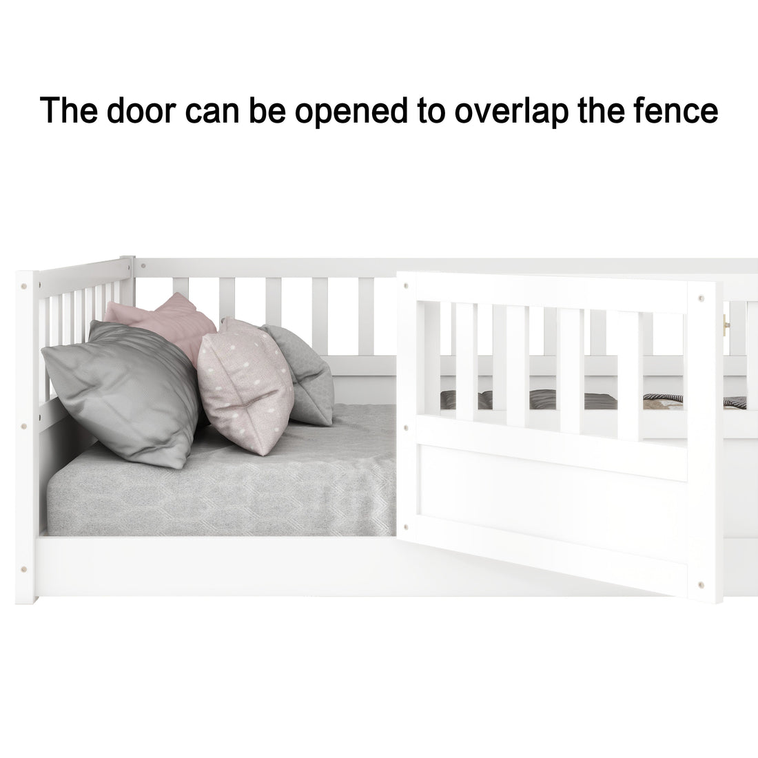 Double bed floor standing bed with ultra-high safety barrier, children&