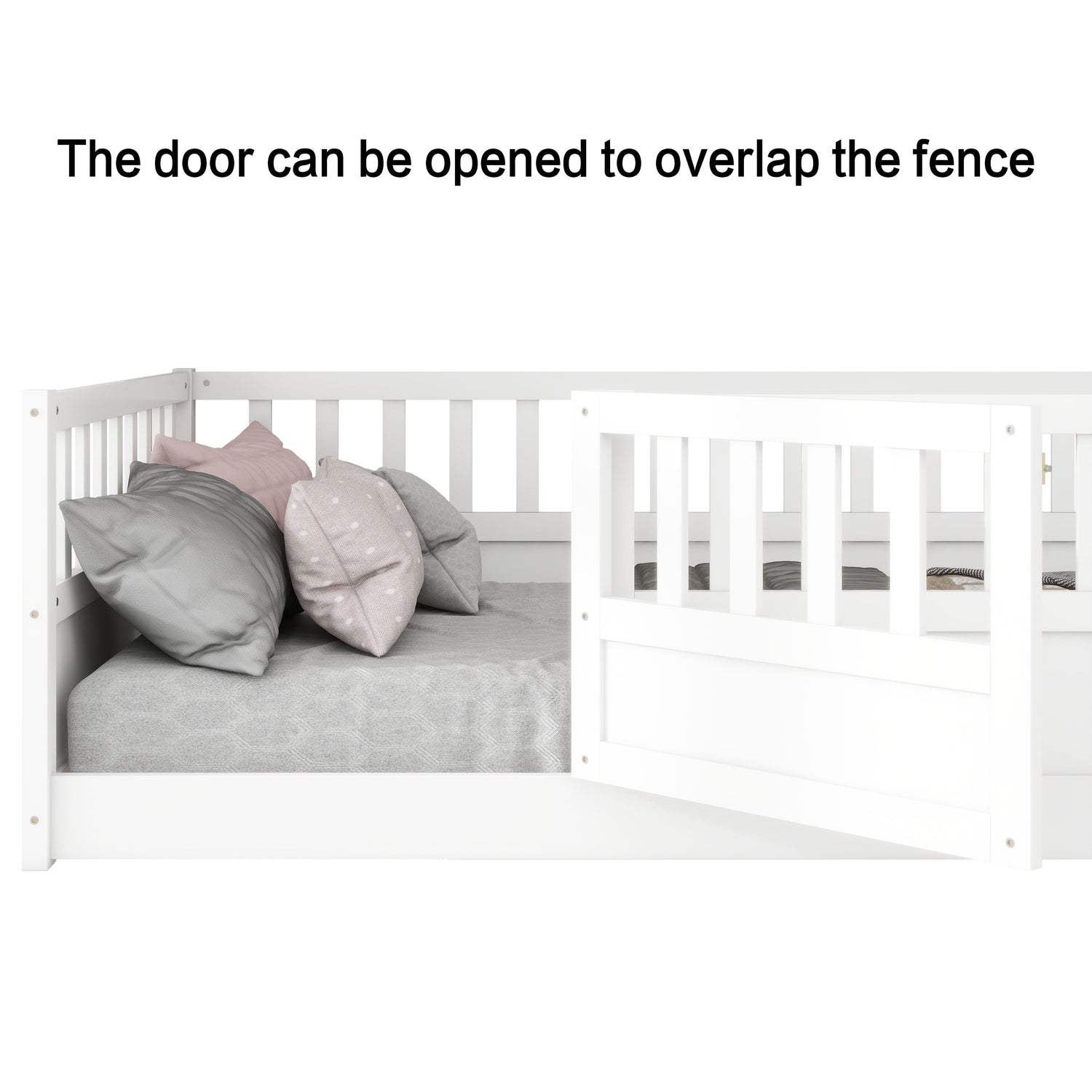 Double bed floor standing bed with ultra-high safety barrier, children&