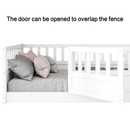 Double bed floor standing bed with ultra-high safety barrier, children&