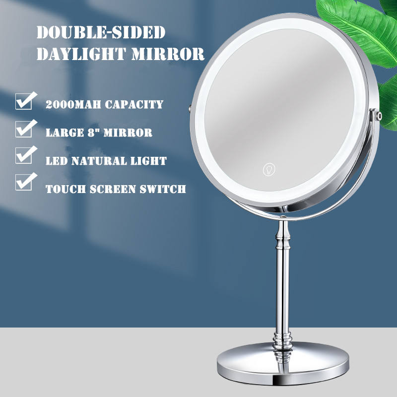 Dual sided 8" USB Wireless 1X&amp;10X Rechargeable Vanity makeup mirror with lights