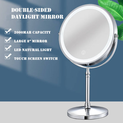 Dual sided 8" USB Wireless 1X&amp;10X Rechargeable Vanity makeup mirror with lights