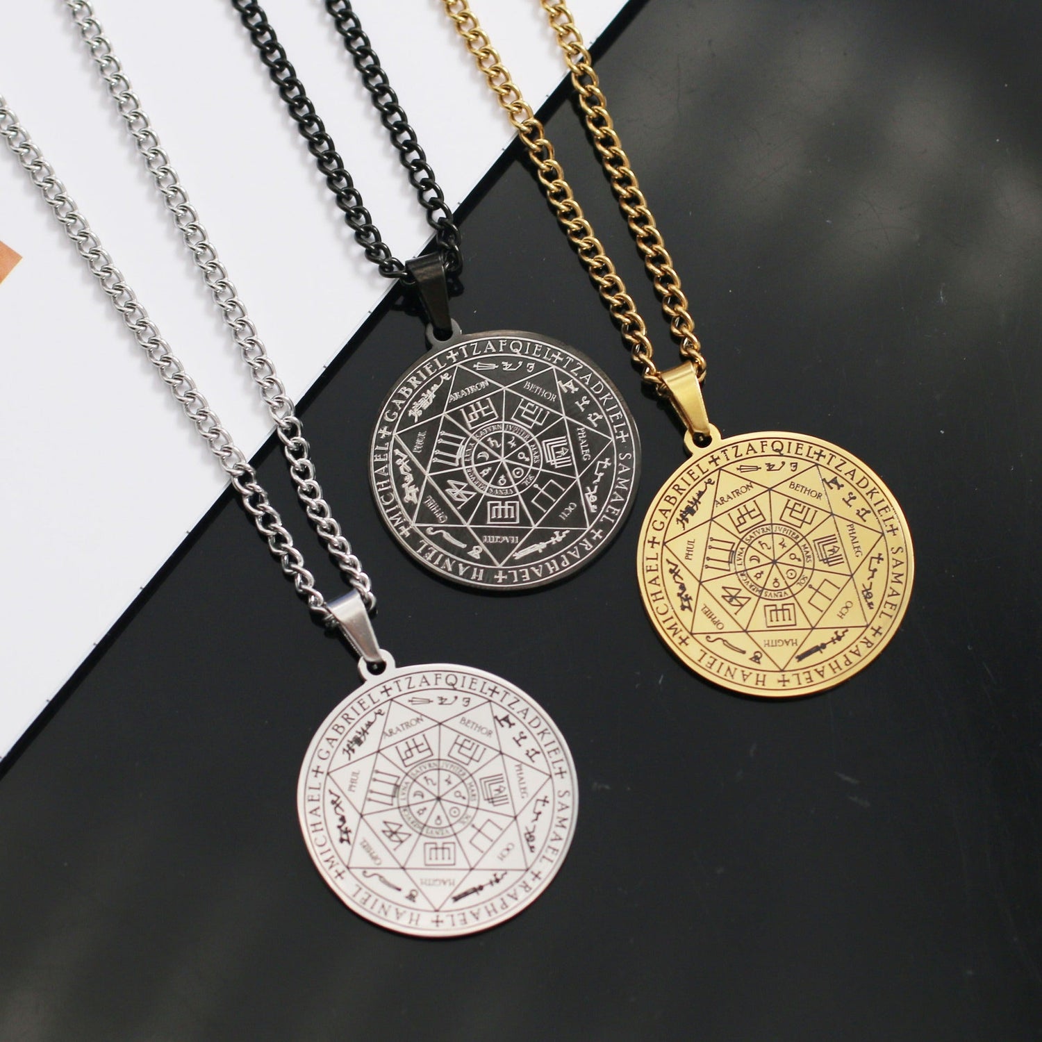 Stainless Steel Necklace Jewelry Seven Angels Magic Circle Pendant DIY Accessories Men&