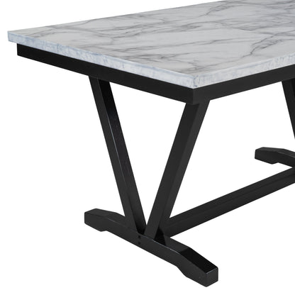 TREXM Modern Style 6-piece Dining Table with 4 Chairs &amp; 1 Bench (White)
