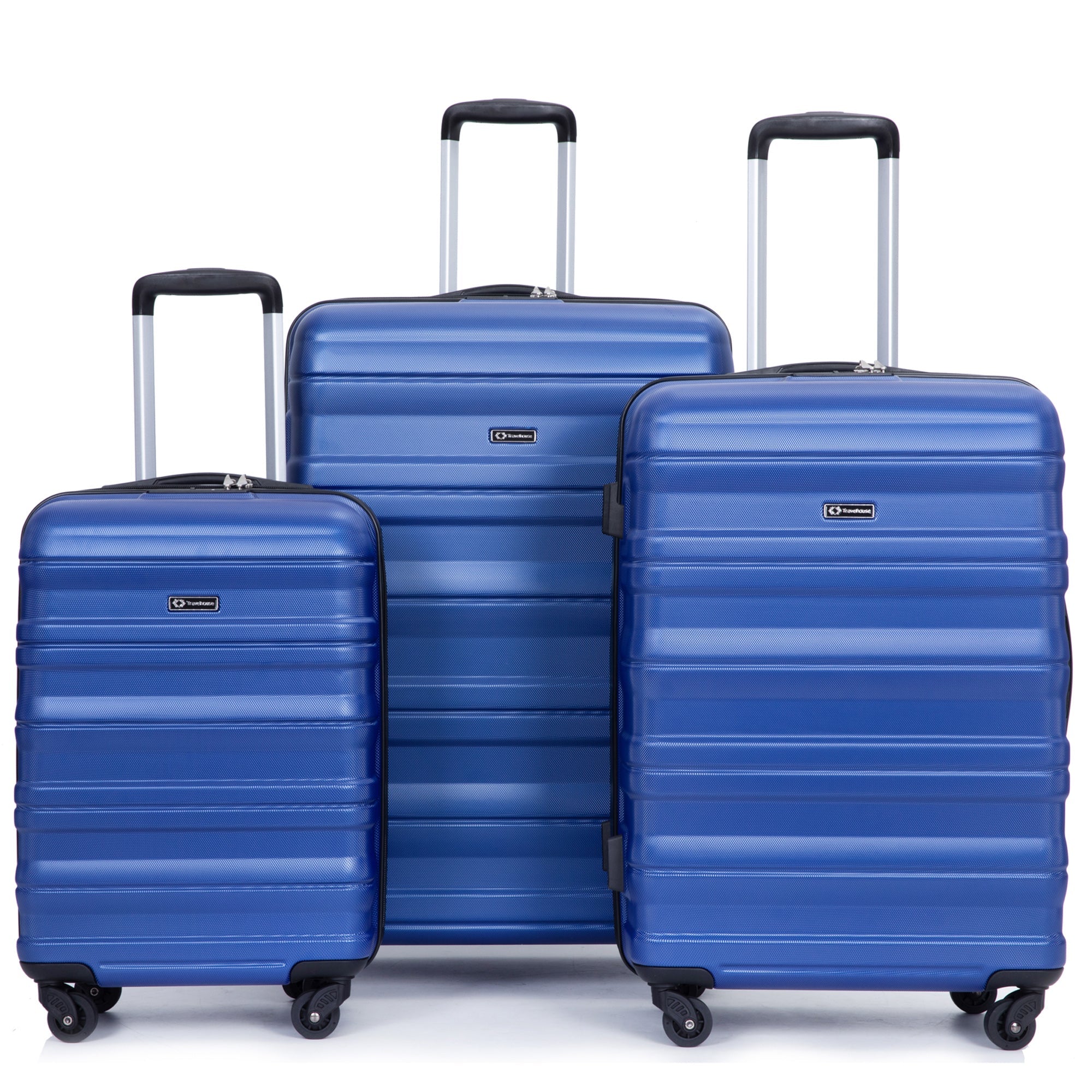 3 Piece Luggage Sets PC Lightweight &amp; Durable Expandable Suitcase with Two Hooks, Spinner Wheels, TSA Lock, (21/25/29) Dark Blue