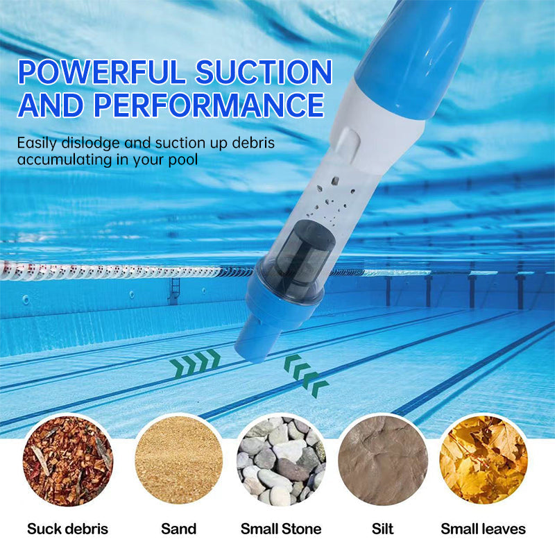 Rechargeable hand pool vacuum for spas/hot tubs/small pools, with auto immersion detector &amp; bristle nozzle.