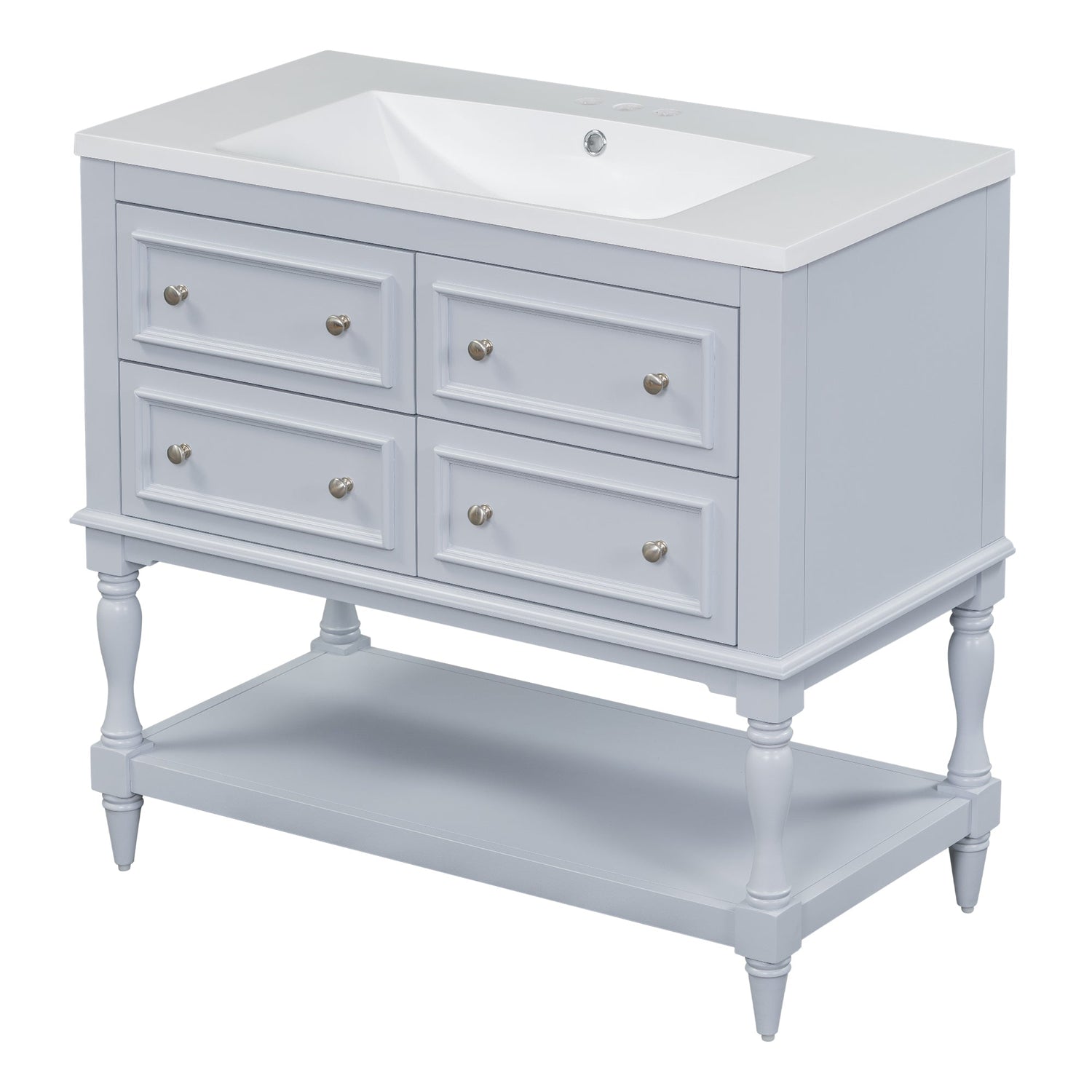 36" Bathroom Vanity Cabinet with Sink Combo Set, Undermount Resin Sink, Free Standing Vanity Set with 4 Drawers Blue