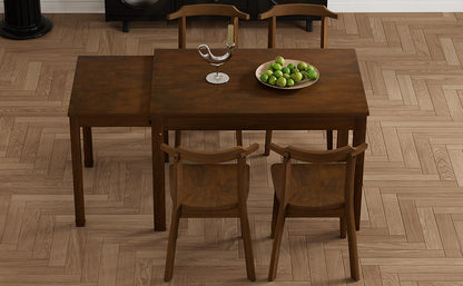 TOPMAX 65 "5-piece set with wheels and expandable dining table set 17.7" pull-out side table and small dining chair Brown