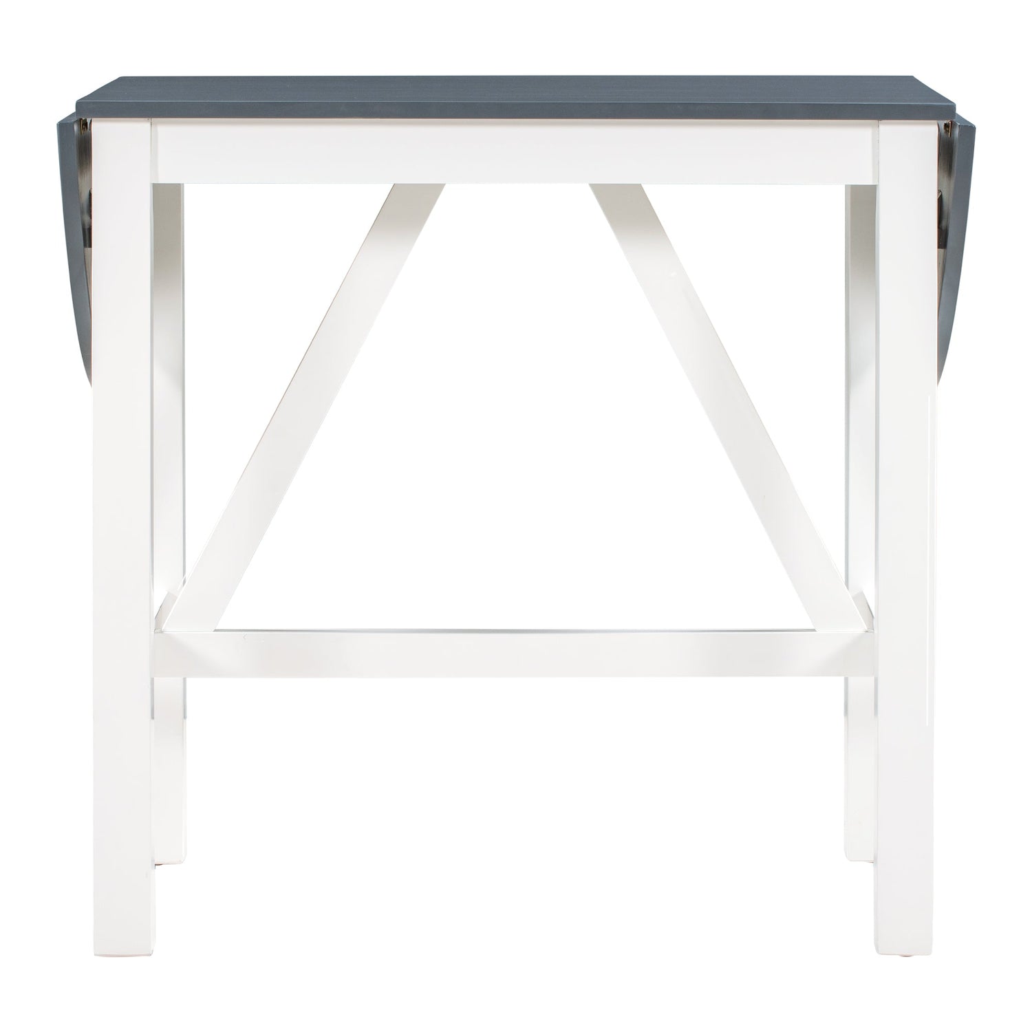 TOPMAX 3-Piece Wood Counter Height Drop Leaf Dining Table Set with 2 Upholstered Dining Chairs for Small Place White+Gray