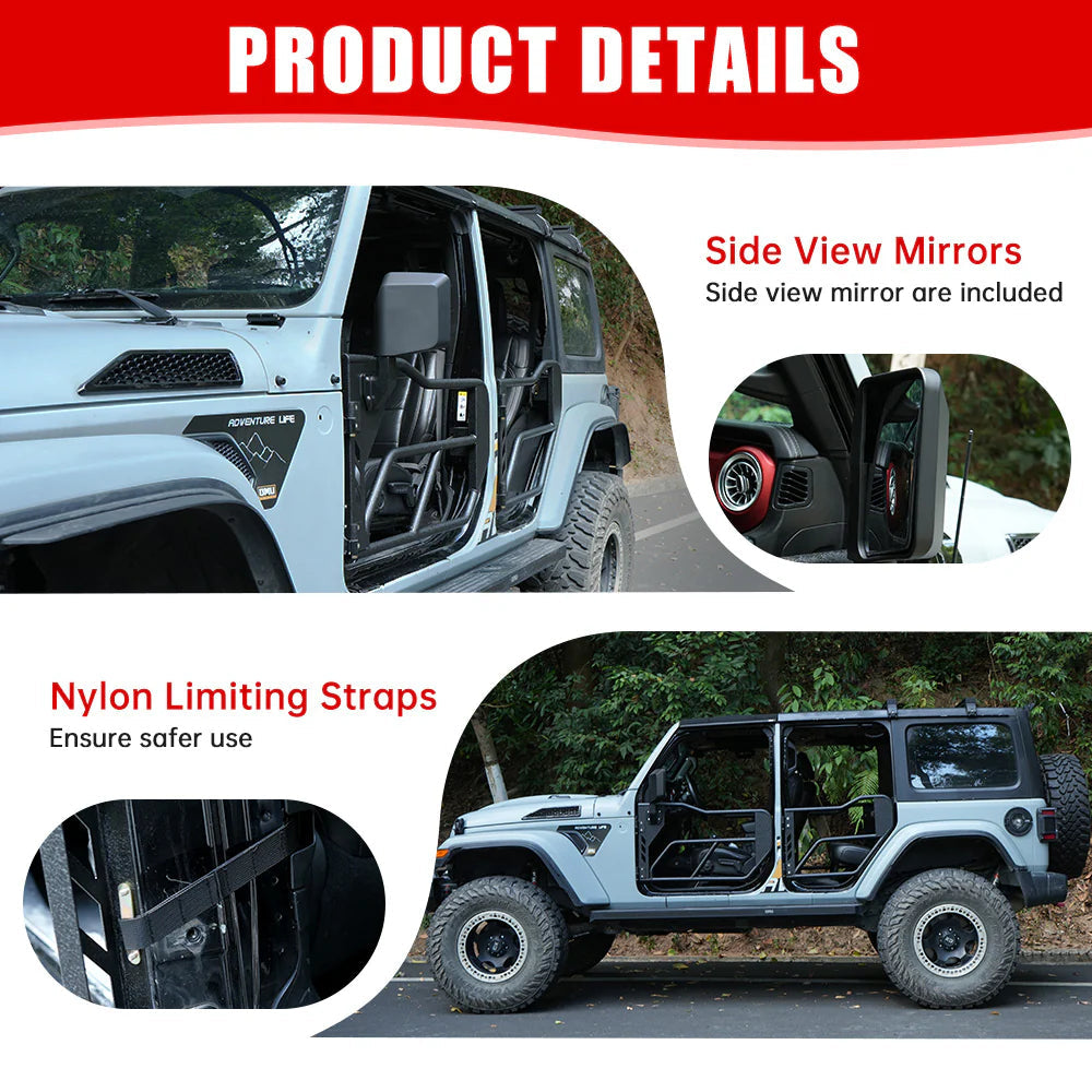 Jeep Tube Doors for Wrangler JL &amp; Gladiator JT (2018-2024) - 4-Pc Set w/Mirrors