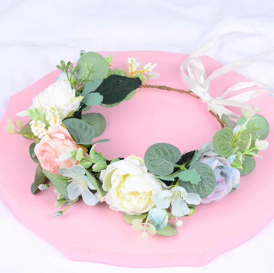 Forest style headband simulation, starry sky, eucalyptus flower wreath, bride&
