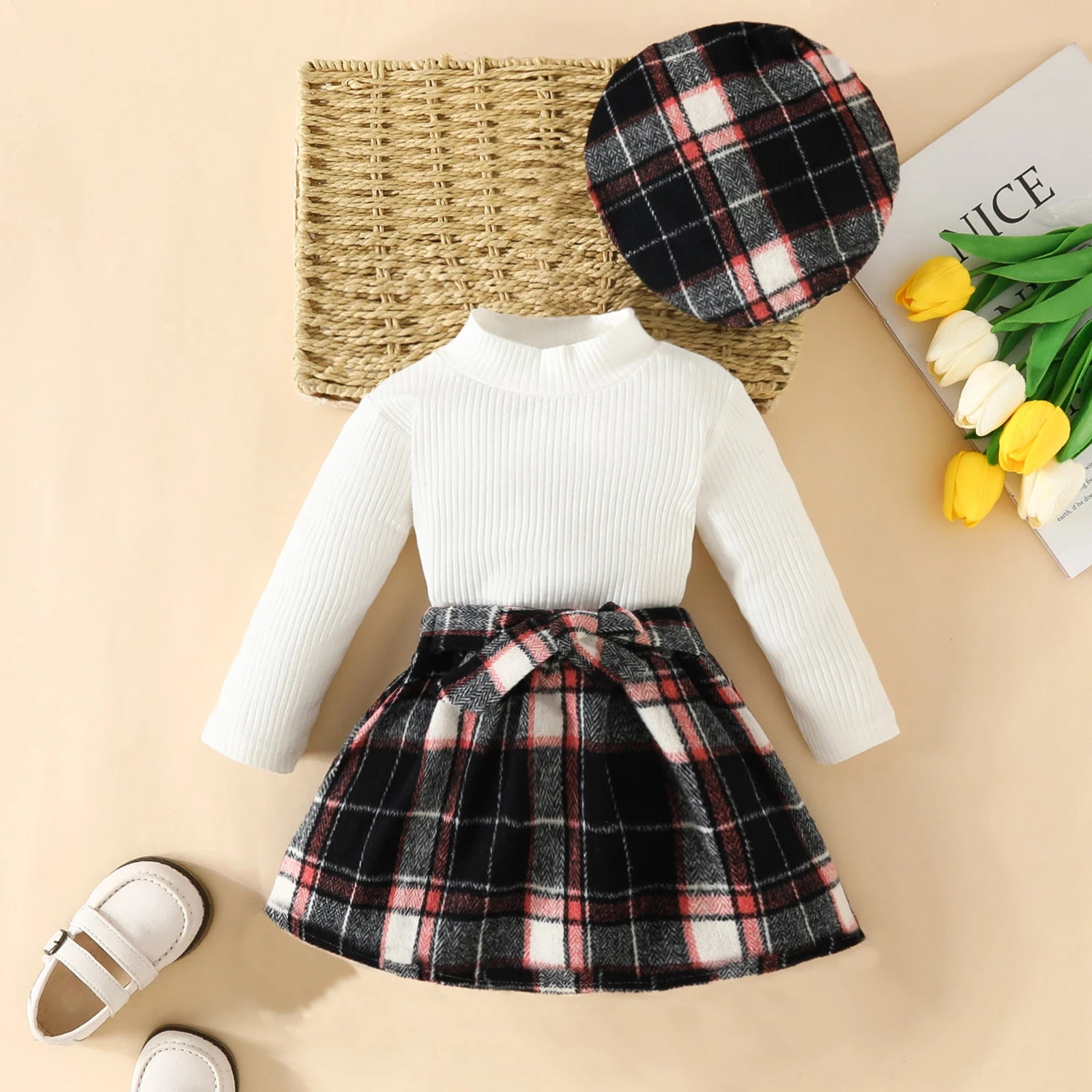 ma&amp;baby 6M-3Y Toddler Infant Newborn Baby Girls Clothes Sets Knit Long Sleeve Tops Plaid Skrits Hat Fall Spring Outfits  D05