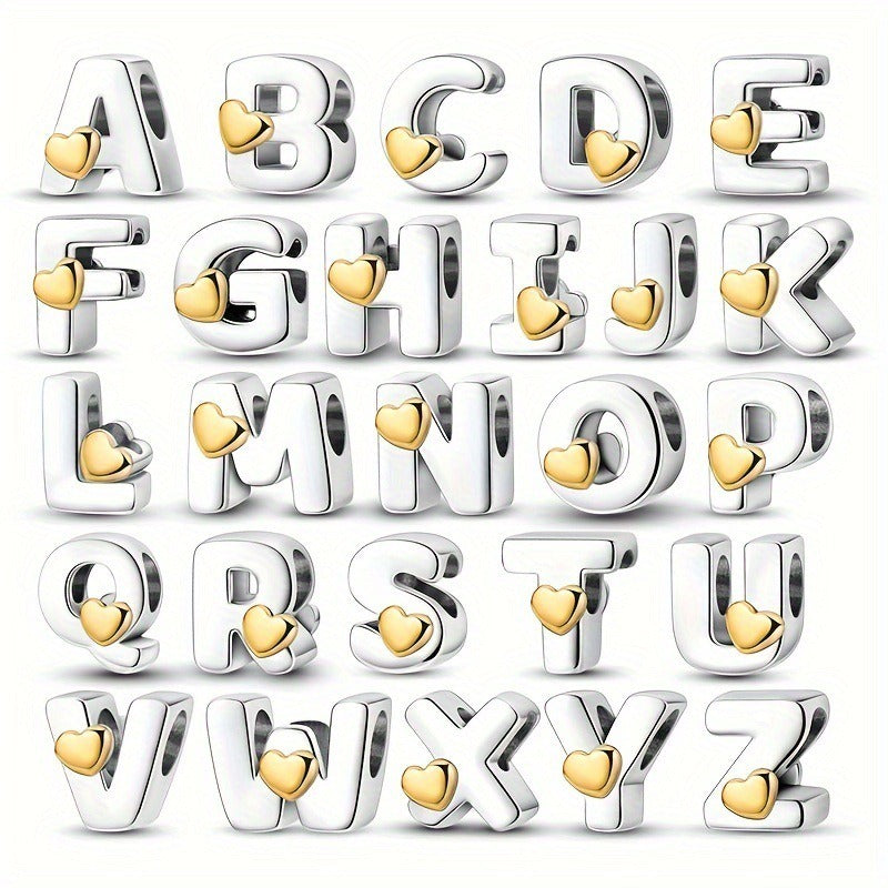 Copper Plated Silver English Letter Pendant Bead Bracelet Necklace Diy