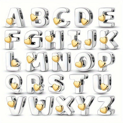 Copper Plated Silver English Letter Pendant Bead Bracelet Necklace Diy