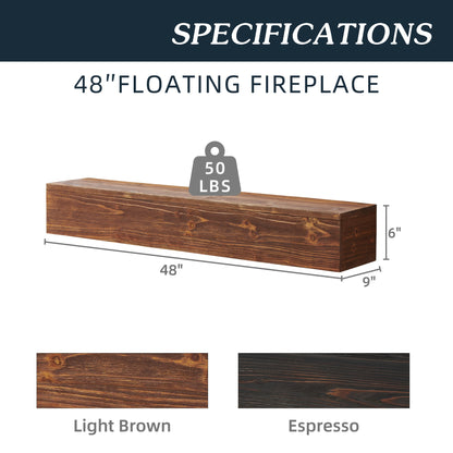 48" Rustic Wood Fireplace Mantel , Wall-Mounted &amp; Floating Shelf for Home Decor