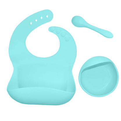 Silicone tableware set baby saliva pocket complementary food bowl children&
