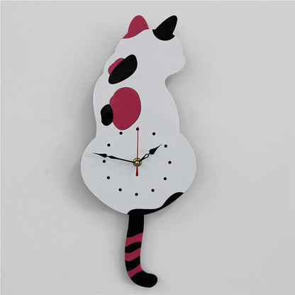 Cartoon art clock home decoration living room wagging tail cat children&