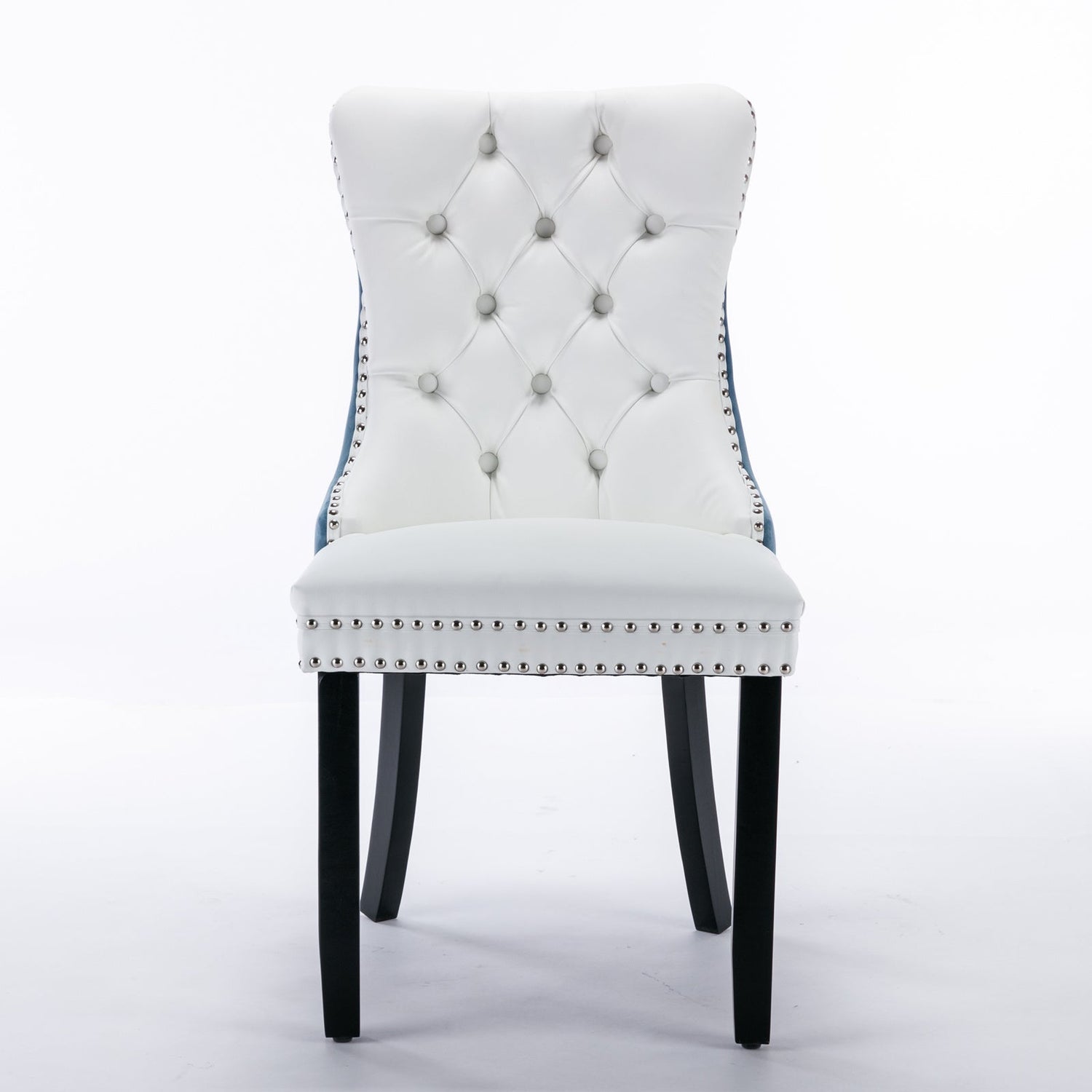 A&amp;A Furniture Nikki Collection Modern High-end Tufted Solid Wood Contemporary PU 2-Pcs Set White+Light Blue