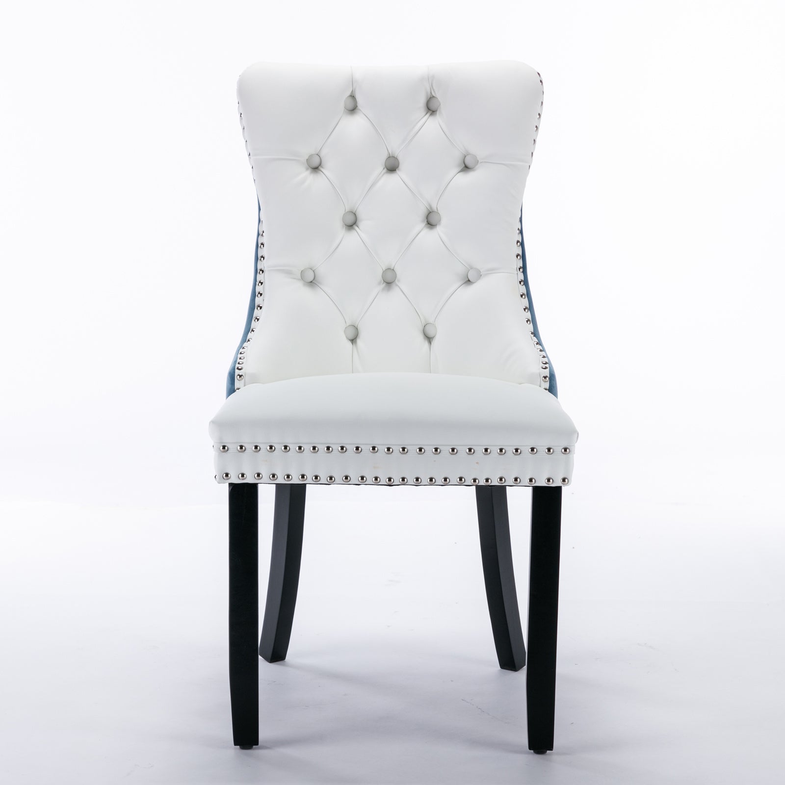 A&amp;A Furniture Nikki Collection Modern High-end Tufted Solid Wood Contemporary PU 2-Pcs Set White+Light Blue