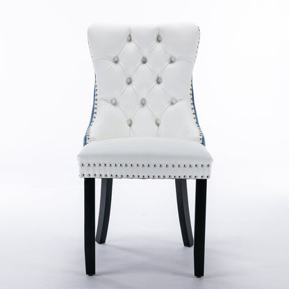 A&amp;A Furniture Nikki Collection Modern High-end Tufted Solid Wood Contemporary PU 2-Pcs Set White+Light Blue