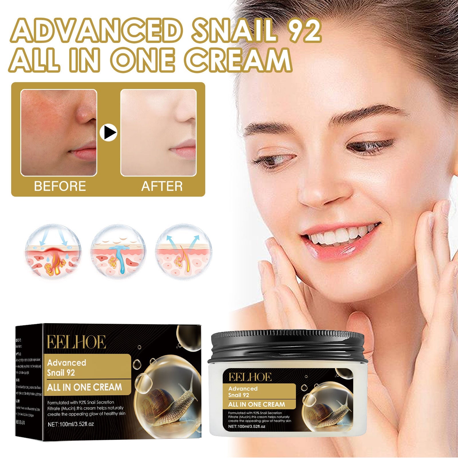 Advanced Snail 92 All In One Cream, Brightening And Firming Skin Face Cream With Moisturizing Moisturizing Moisture