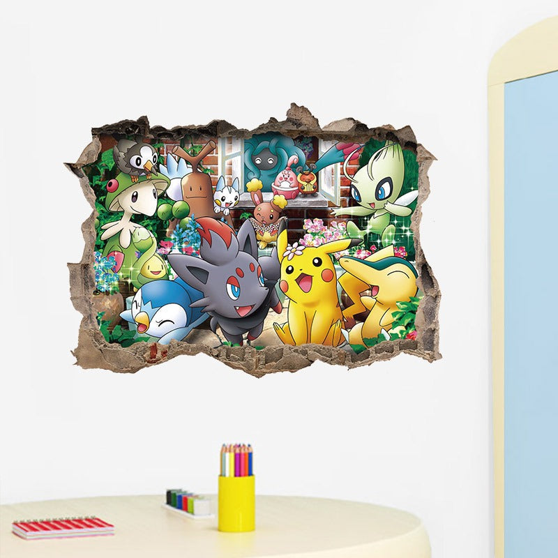 New 3D Pikachu Wall Sticker Pok é mon Wallpaper Self adhesive Cartoon Graffiti Anime Poster Children&