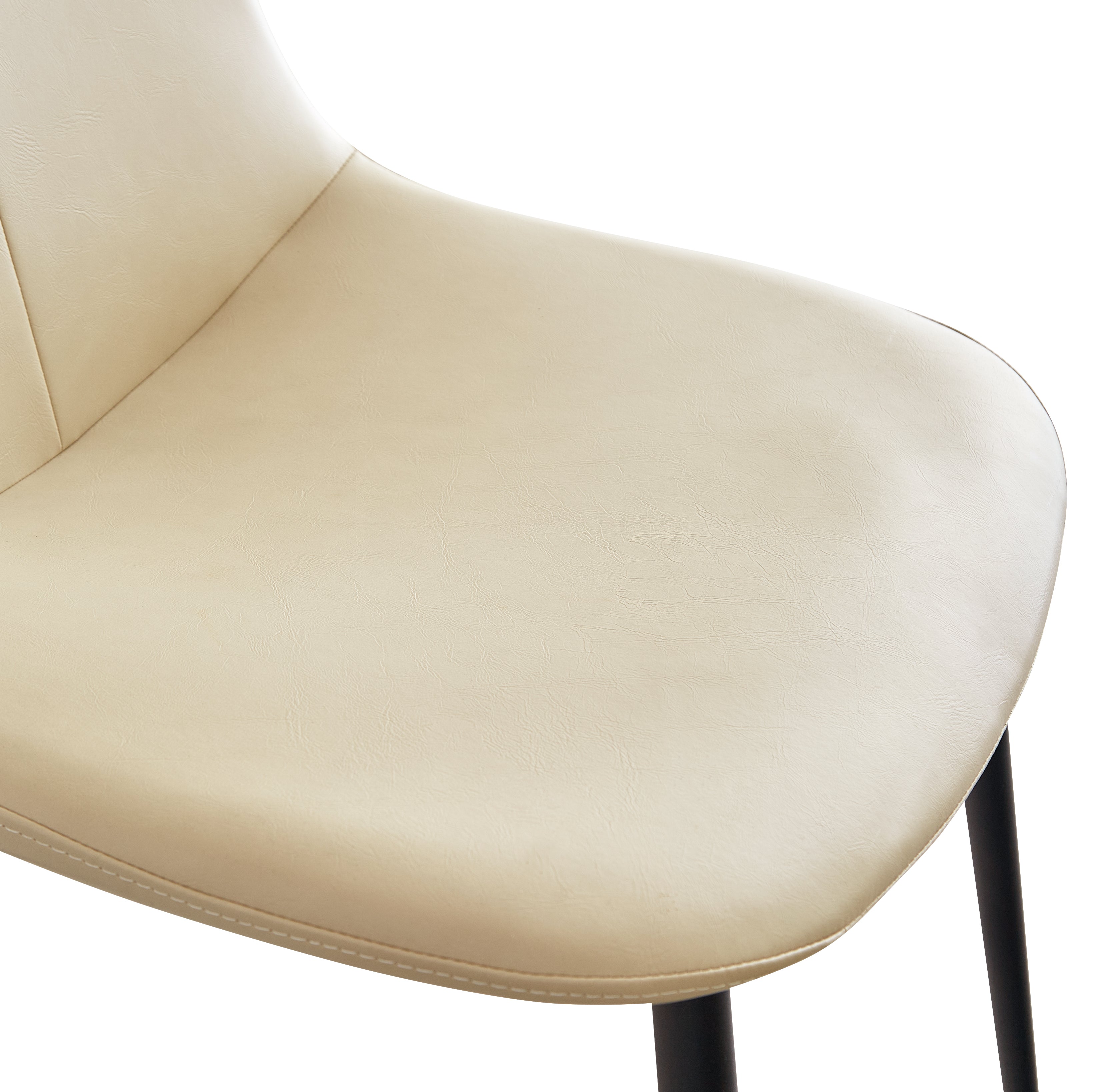 A set of 2 high back dining chairs with PU artificial leather soft cushions and metal legs, decorated with large soft cushions