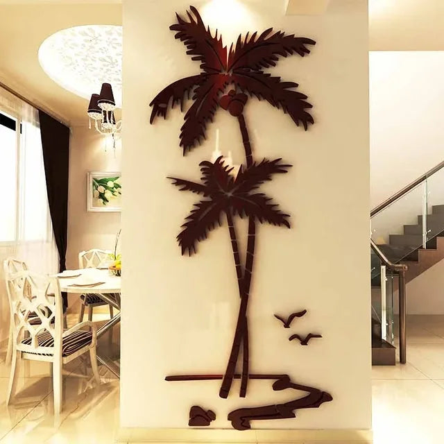 3D Coconut Tree Acrylic Mirror Wall Sticker For Children&