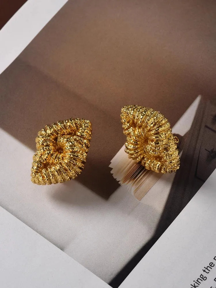 Brass Texture Knot Braided Chunky Earrings for Women Metal Gold Color Jewelry Personality Vintage European And American