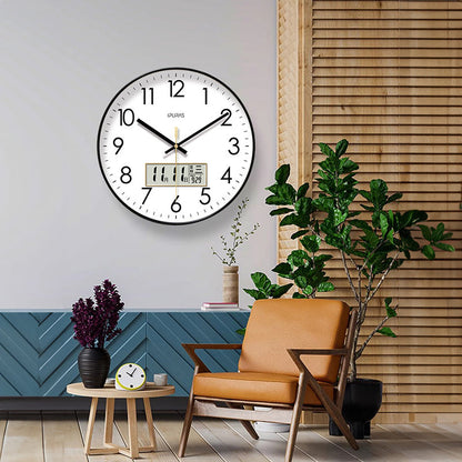 2025 New 10/12/14 - inch Electronic Calendar Wall Clock. Monitors temp &amp; humidity. Dual - display. Mute. Quartz movement.