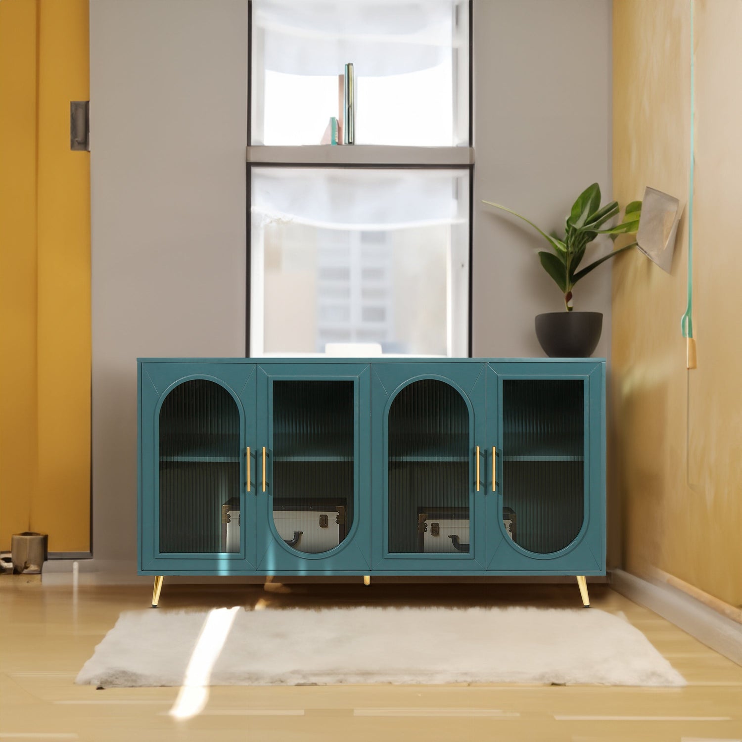 TV Stand for 65+ Inch TV, Wood TV Stand with Storage Cabinet &amp; Adjustable Shelves, Media TV Console for Living Room Bedroom