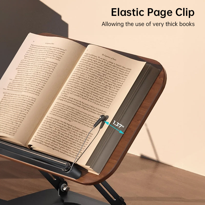 Adjustable 360° Rotating Book Stand with Elastic Clips, for Cookbooks, Laptops &amp; More