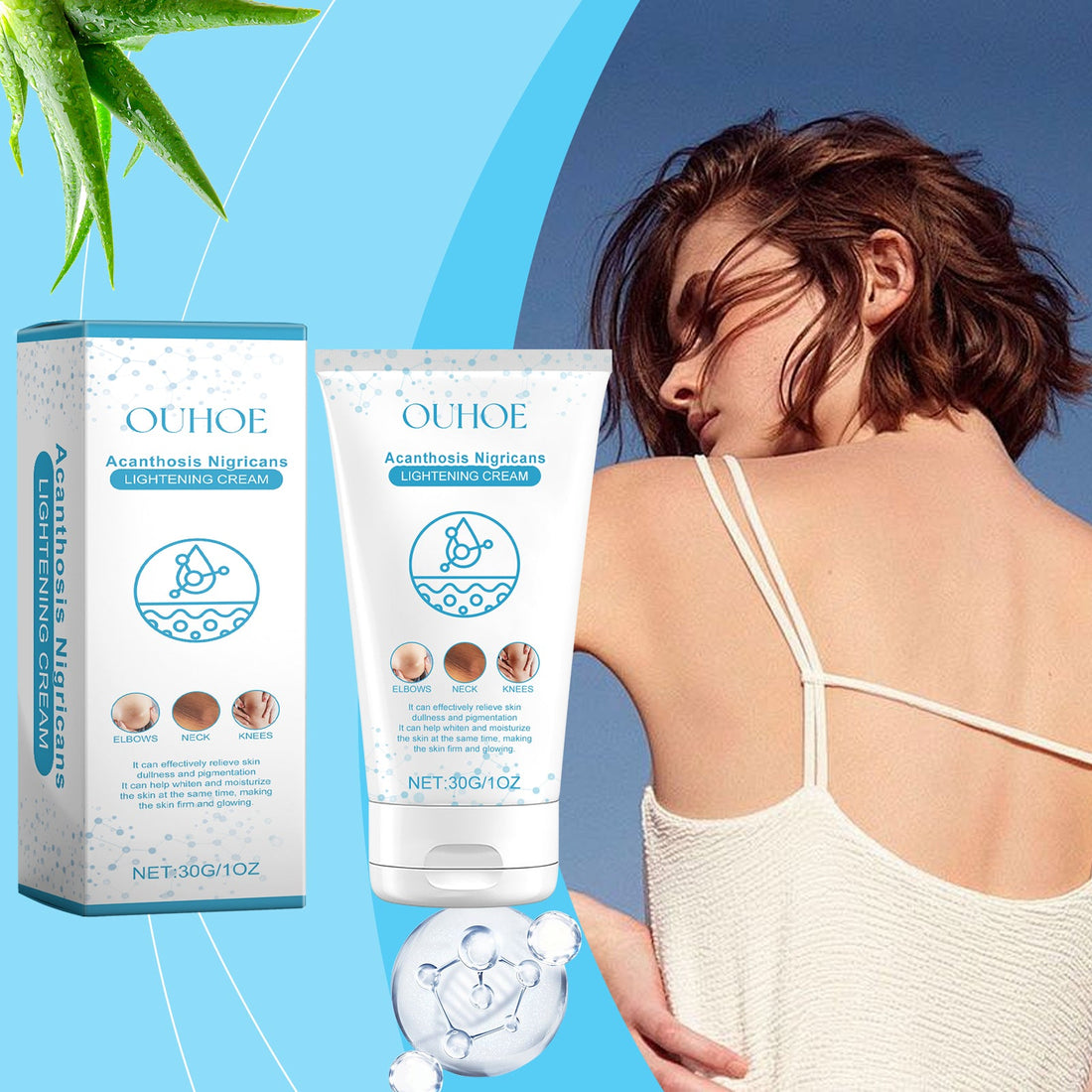 Ouhoe Black Acanthoderm Whitening Cream Soft Moisturizing, Moisturizing, Tender Skin Refreshing, Non-Greasy Elbow Neck Line Care