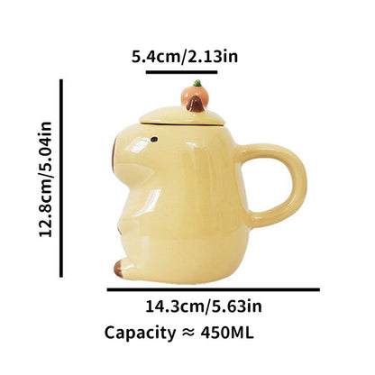 Fun 3D Capybara Mug Pair：3D capybara - designed mugs with handles &amp; lids. A wonderful gift choice for girls.