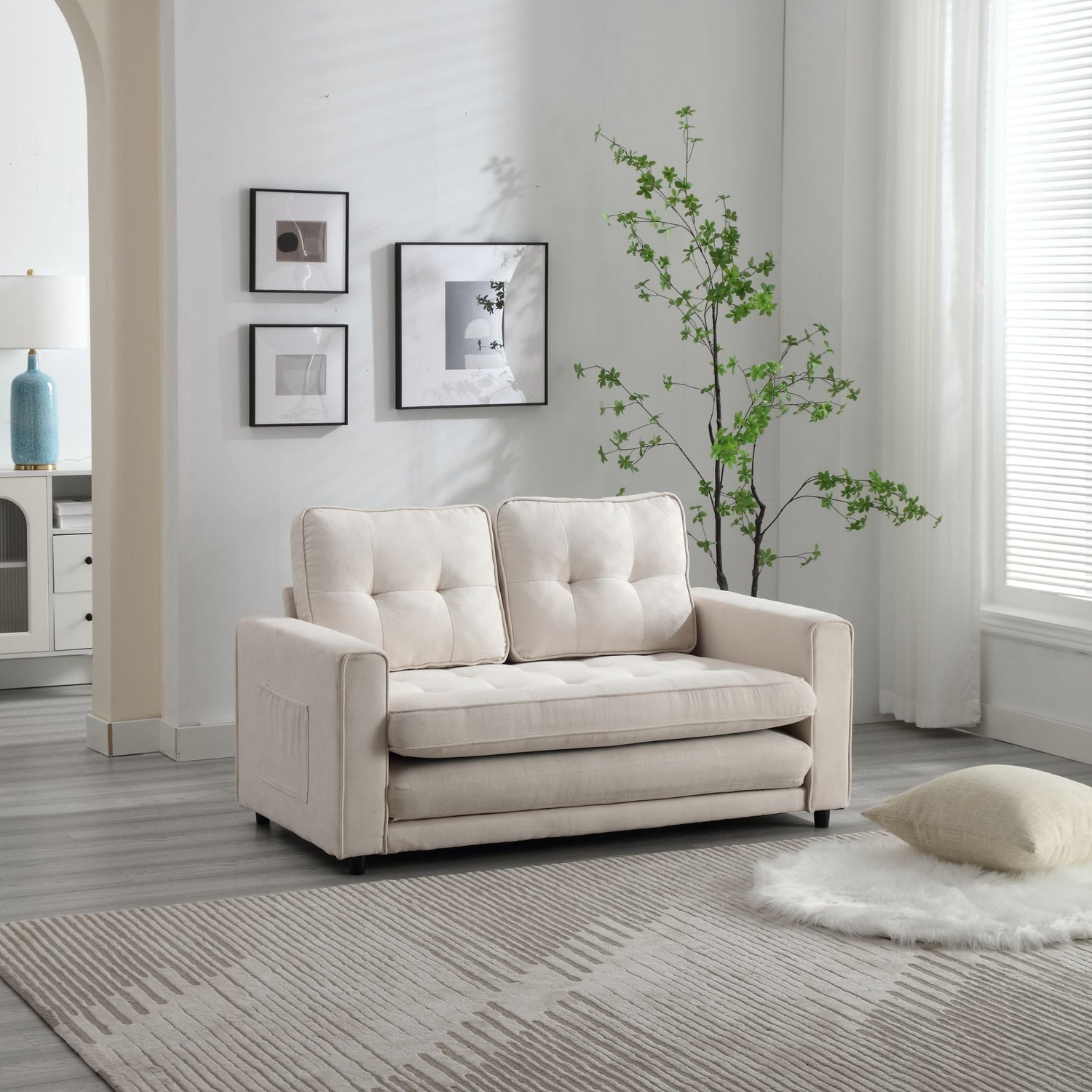 3 Fold Sofa Convertible Futon Couch sleeper sofabed Space saving loveseat Dark Gray &amp; Light Gray &amp; Beige