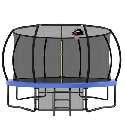 12FT Recreational Kids Trampoline with Safety Enclosure Net &amp; Ladder, Outdoor Recreational Trampolines