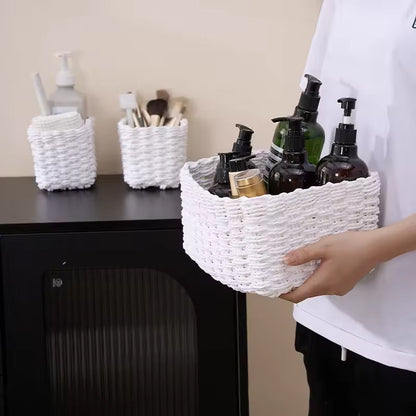 3-Piece Handmade Straw-Woven Paper-Rope Storage Baskets (Decorative &amp; Office Use)