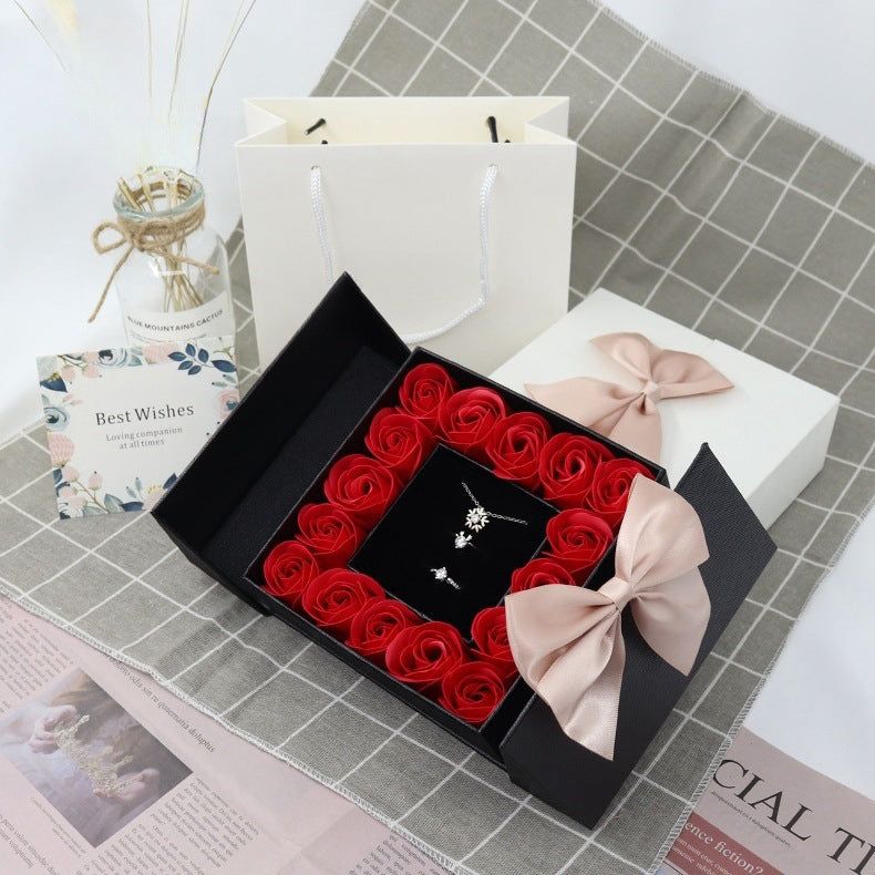 Double door 16 roses eternal flower gift box holiday necklace ring bracelet Valentine&