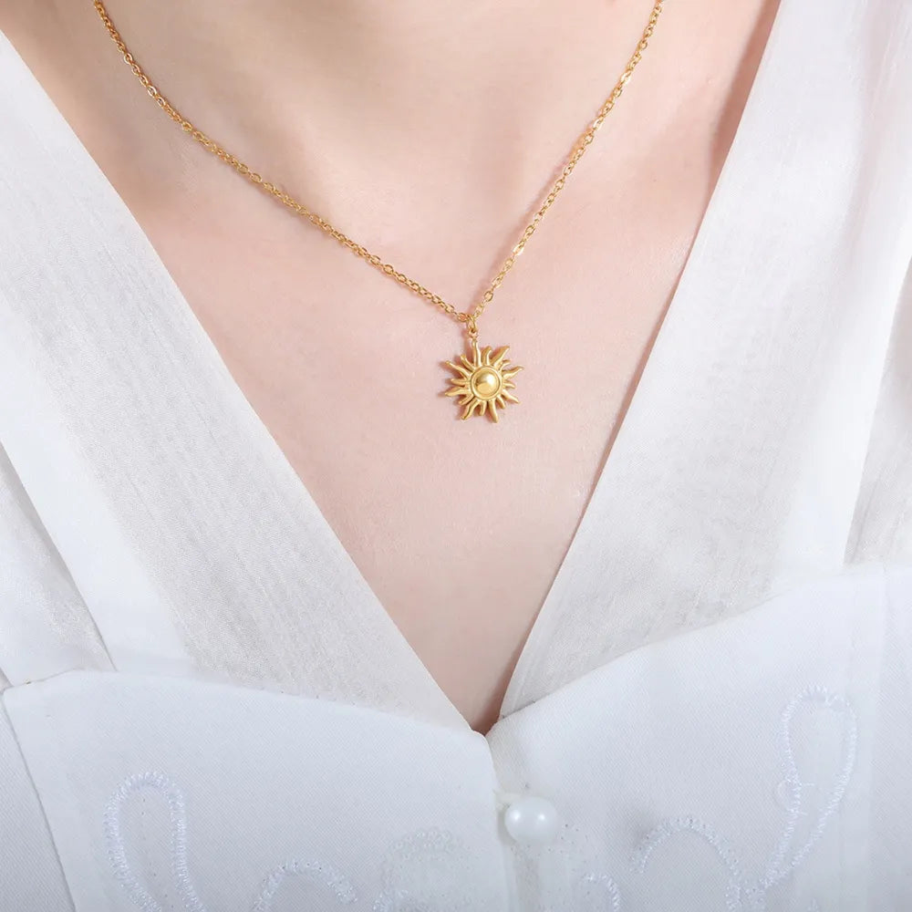 Clavicle chain fashionable and simple small sun pendant titanium steel necklace for women