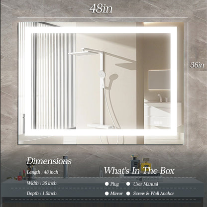 LED Bathroom Mirror 48x 36 Inch with lights, anti-Fog &amp; Dimming Led Bathroom Vanity Mirror