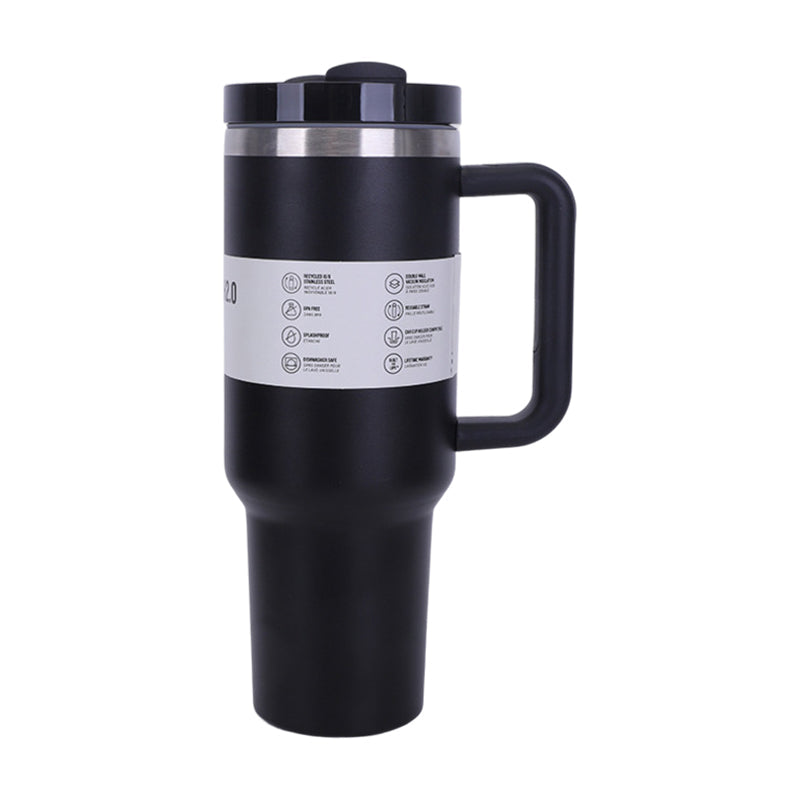 40 oz Insulated Tumbler with Straw, Handle &amp; Lid – Stainless Steel, Hot &amp; Cold Drinks, Fits Car Cup Holders