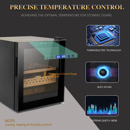 50L Cigar Humidors with 3-IN-1 Cooling, Heating &amp; Humidity Control, 250 Counts Capacity Cigar Humidor Humidifiers with Constant Temperature Controller